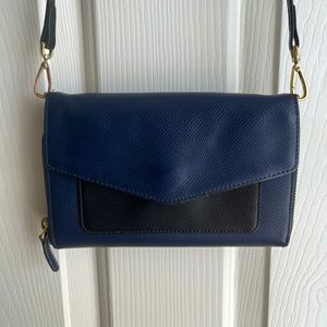 Vera Bradley Wallet Crossbody Leather Purse Wallet Organizer Blue Black Gold